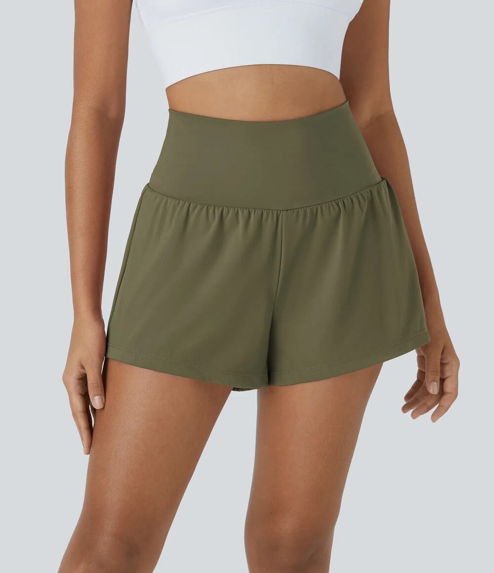 Halara Super High Waisted 2-in-1 Shorts Large Green Running Athletic Gym Workout